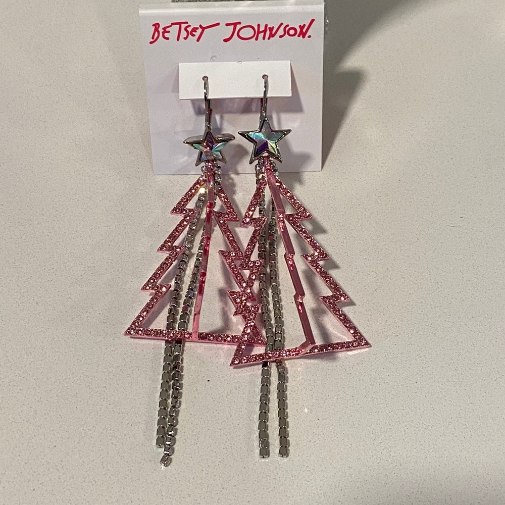 Betsey Johnson Pink and Silver Star Tree Earrings